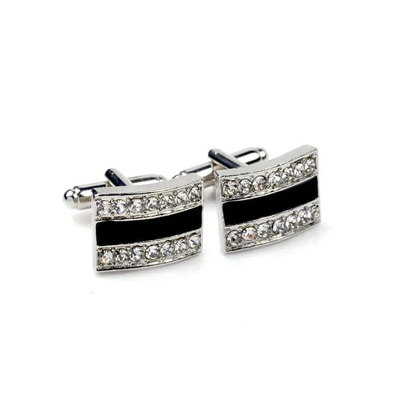 Roadmen High Quality Luxury Rhinestone Cufflinks Simple Black Enamel