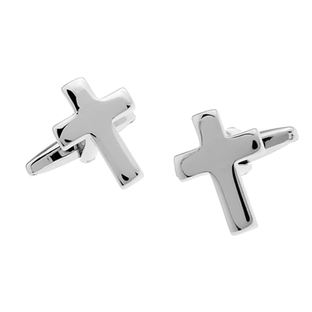 1 Pair High Polished Brass Metal Cross Cufflinks