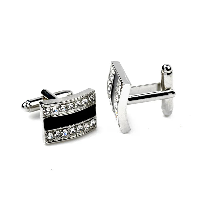 Roadmen High Quality Luxury Rhinestone Cufflinks Simple Black Enamel