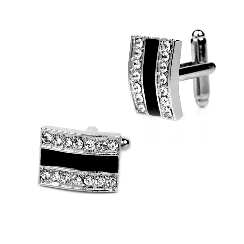 Roadmen High Quality Luxury Rhinestone Cufflinks Simple Black Enamel