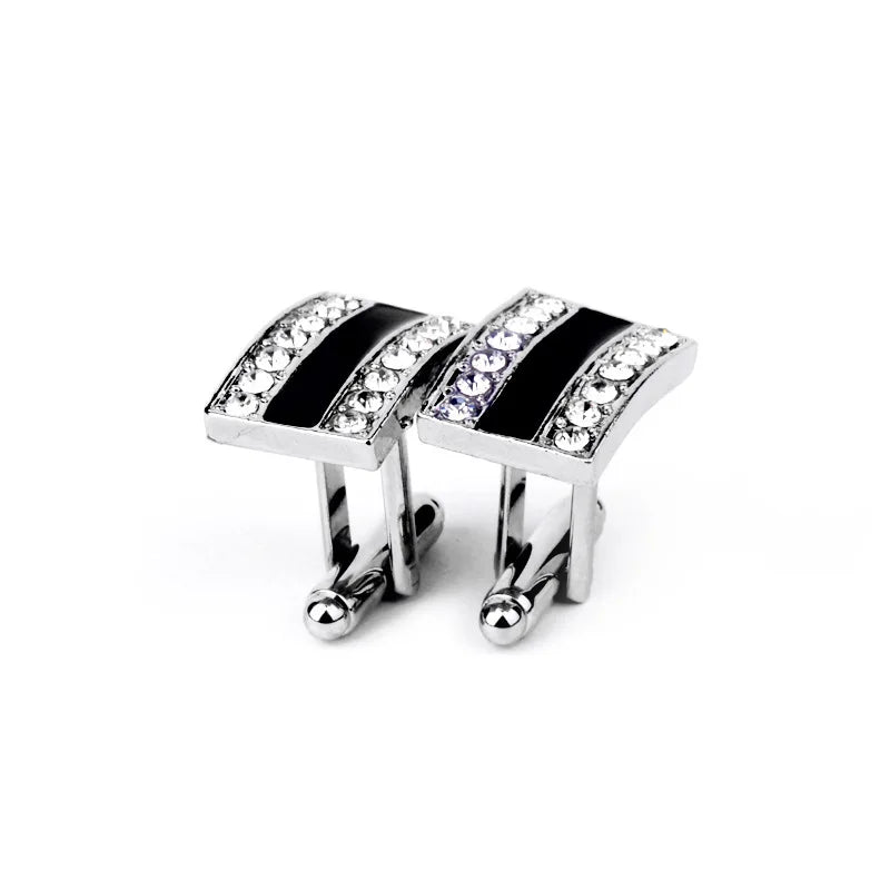 Roadmen High Quality Luxury Rhinestone Cufflinks Simple Black Enamel