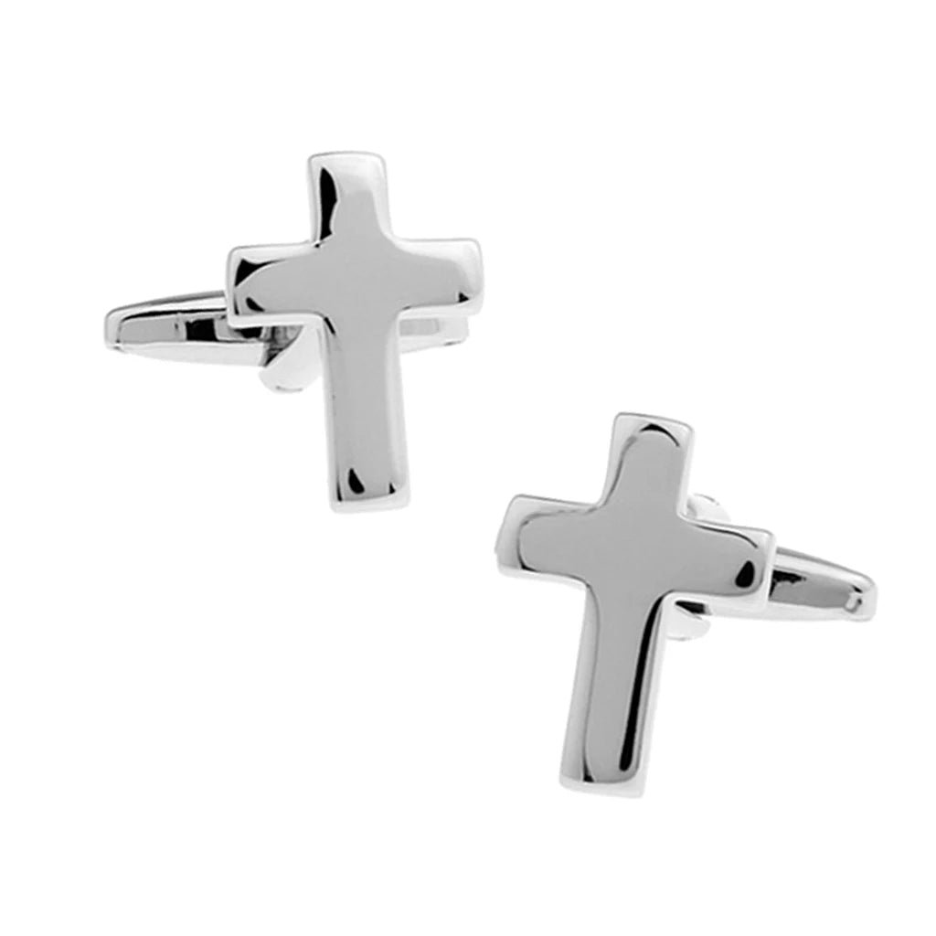 1 Pair High Polished Brass Metal Cross Cufflinks