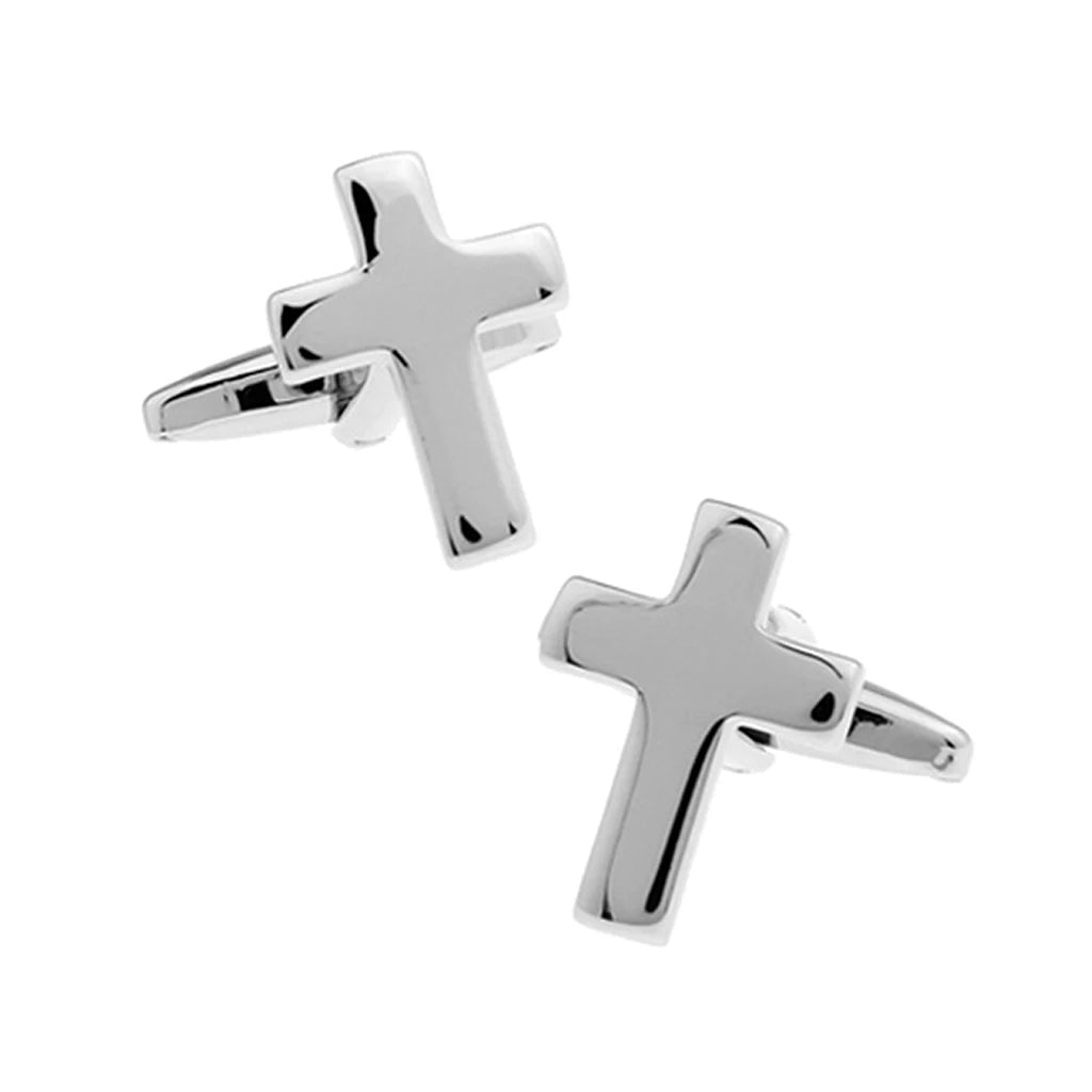 1 Pair High Polished Brass Metal Cross Cufflinks