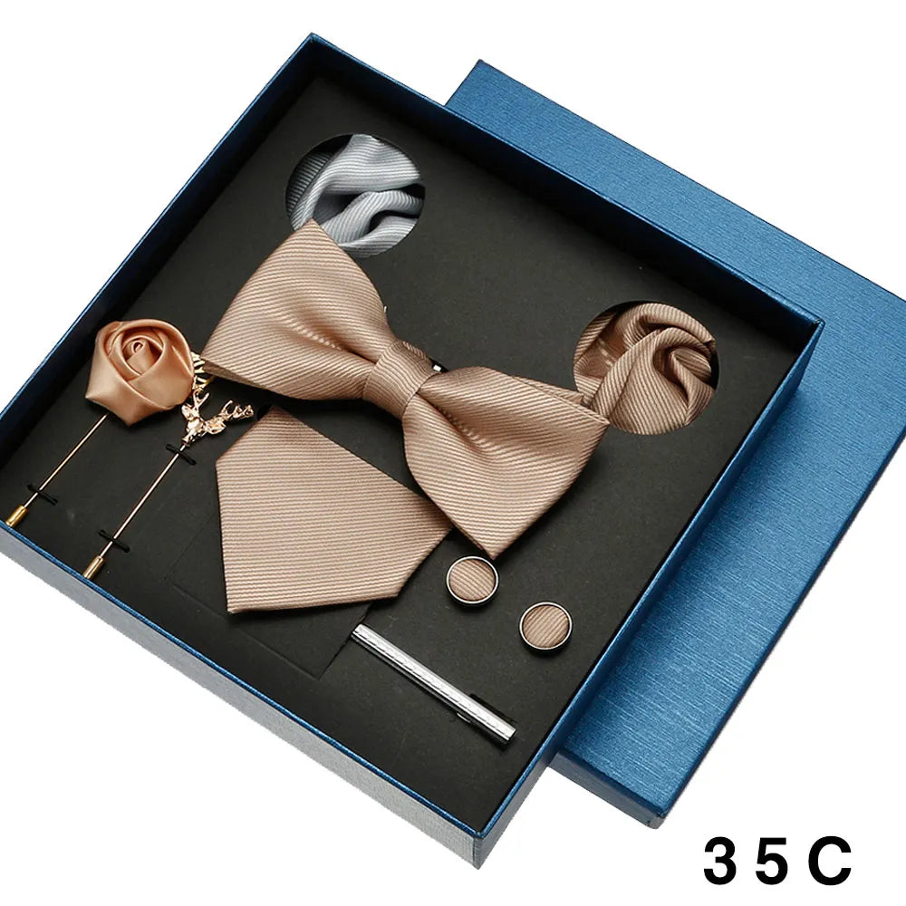 Roadmen Classic Silk Bow Ties, Pocket Square, Cufflinks Sets, Necktie Set