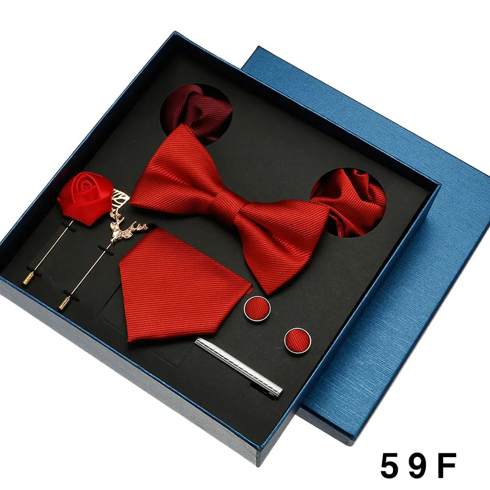 Roadmen Classic Silk Bow Ties, Pocket Square, Cufflinks Sets, Necktie Set