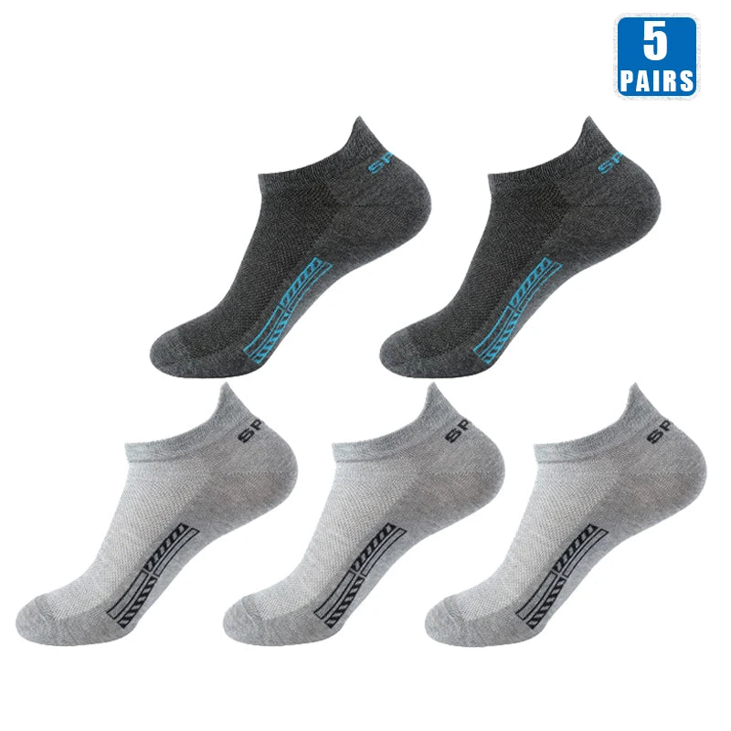 5 Pairs Cotton Short Roadmen Socks Breathable Mesh Casual Soft