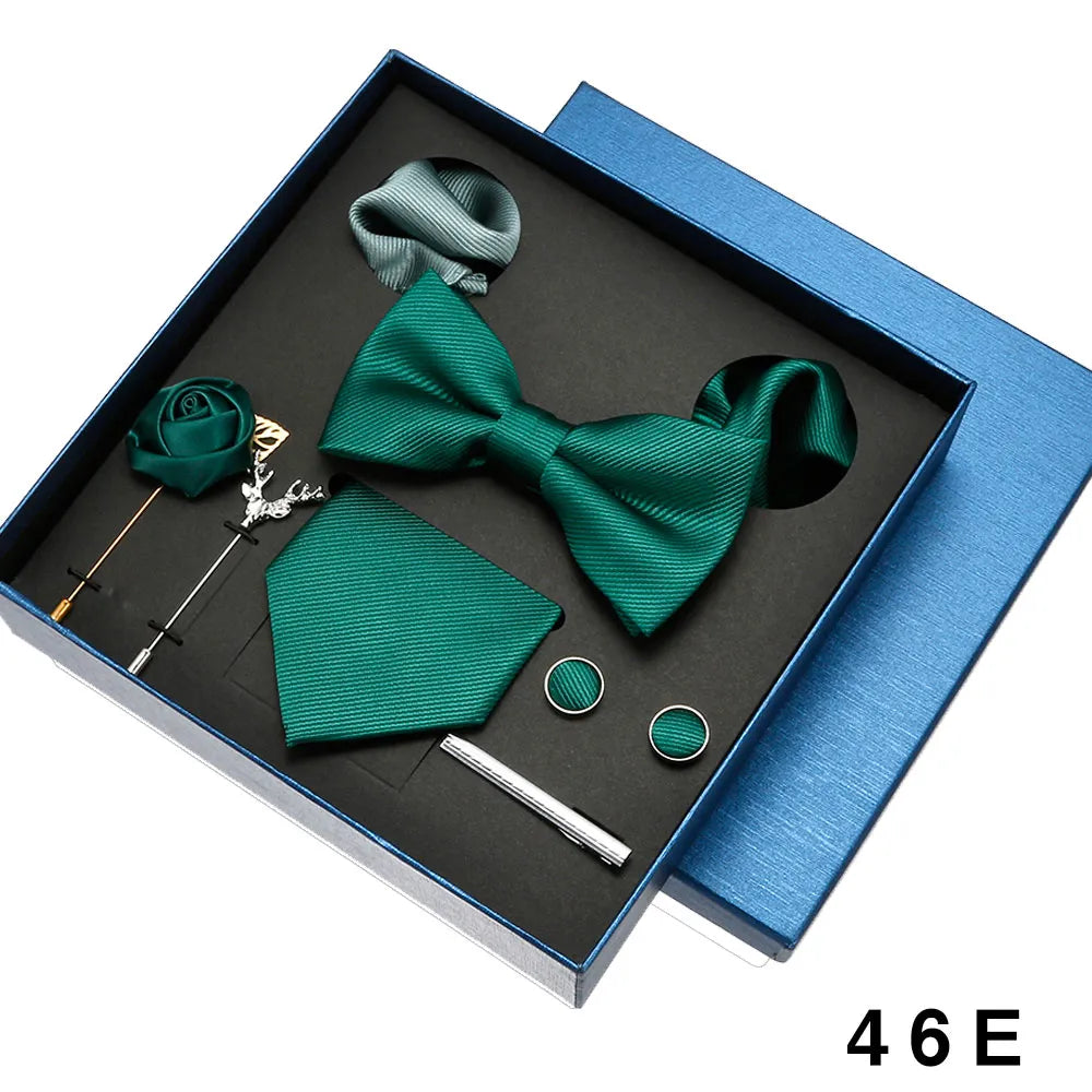 Roadmen Classic Silk Bow Ties, Pocket Square, Cufflinks Sets, Necktie Set