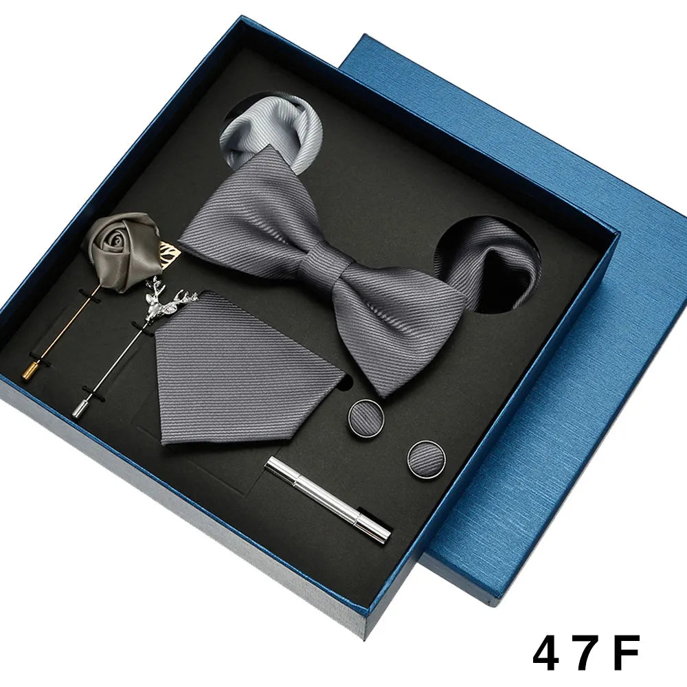 Roadmen Classic Silk Bow Ties, Pocket Square, Cufflinks Sets, Necktie Set