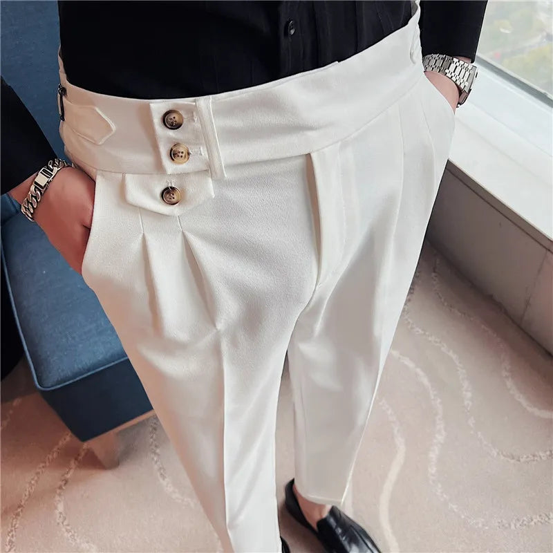 Roadmen Style Business Suit Pants High Waist Button