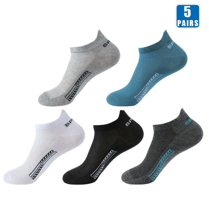 5 Pairs Cotton Short Roadmen Socks Breathable Mesh Casual Soft