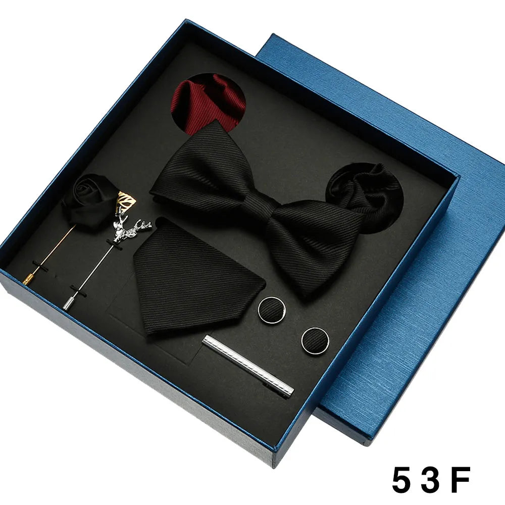 Roadmen Classic Silk Bow Ties, Pocket Square, Cufflinks Sets, Necktie Set