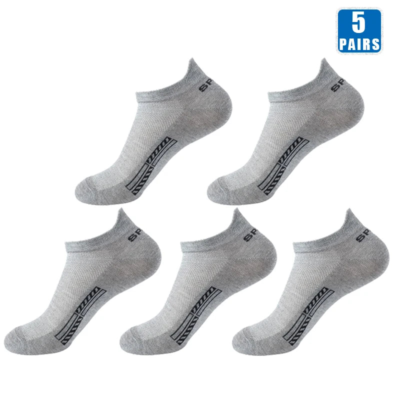 5 Pairs Cotton Short Roadmen Socks Breathable Mesh Casual Soft