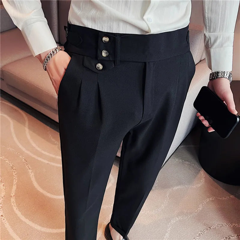 Roadmen Style Business Suit Pants High Waist Button