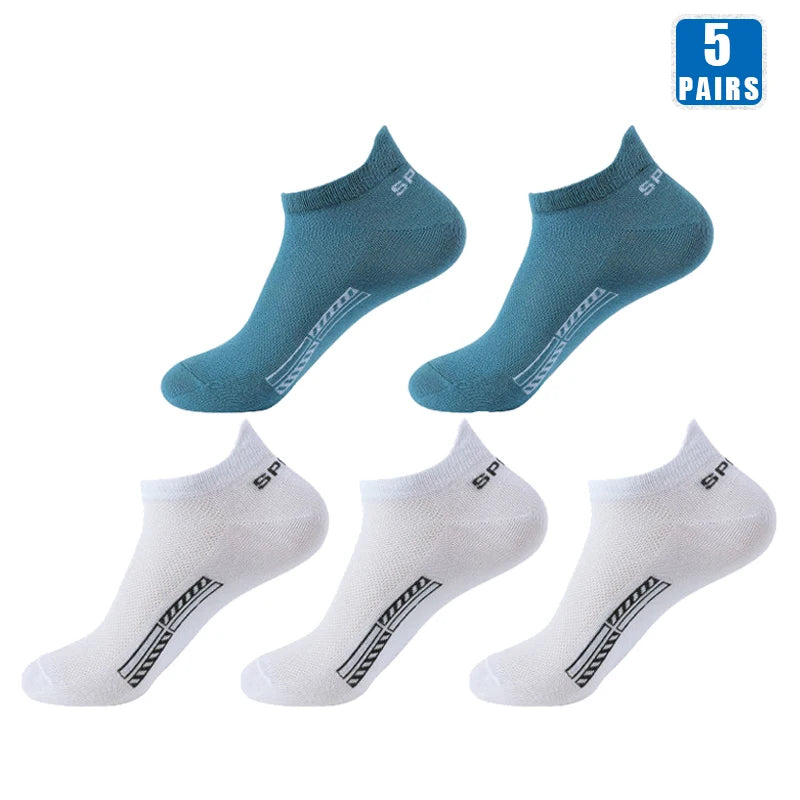 5 Pairs Cotton Short Roadmen Socks Breathable Mesh Casual Soft