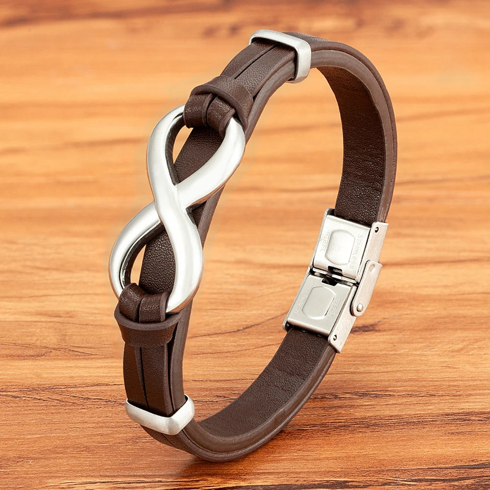 Roadmen Luxury Genuine Leather Mens Bracelet Stainless Steel Buckle