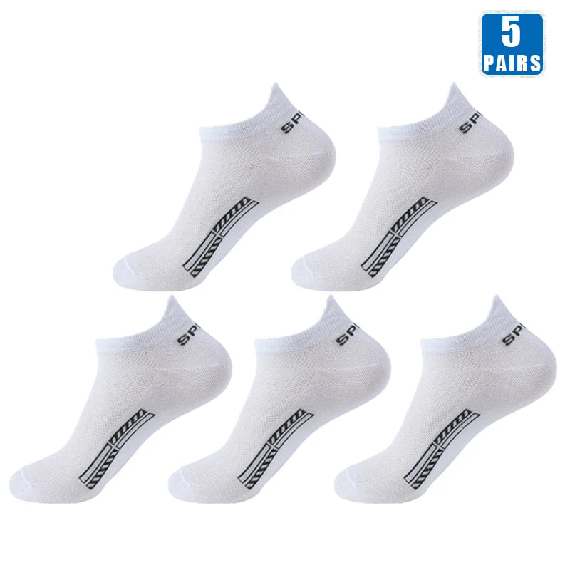 5 Pairs Cotton Short Roadmen Socks Breathable Mesh Casual Soft