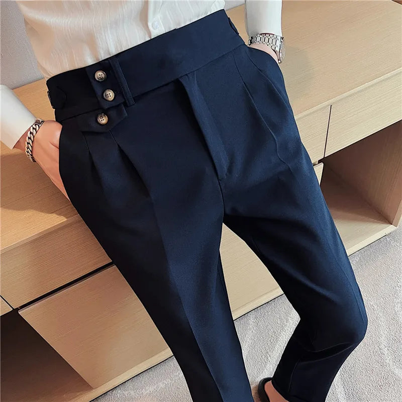 Roadmen Style Business Suit Pants High Waist Button