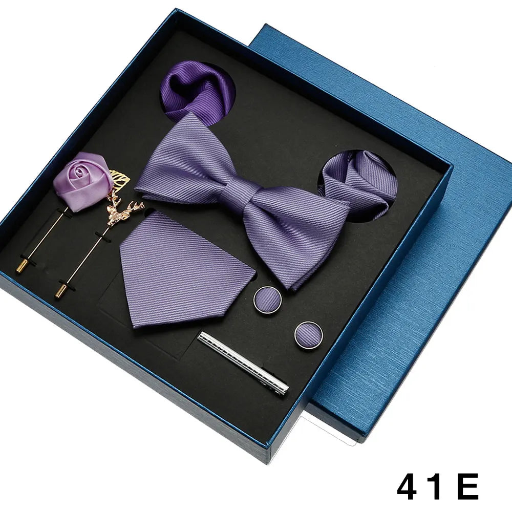 Roadmen Classic Silk Bow Ties, Pocket Square, Cufflinks Sets, Necktie Set