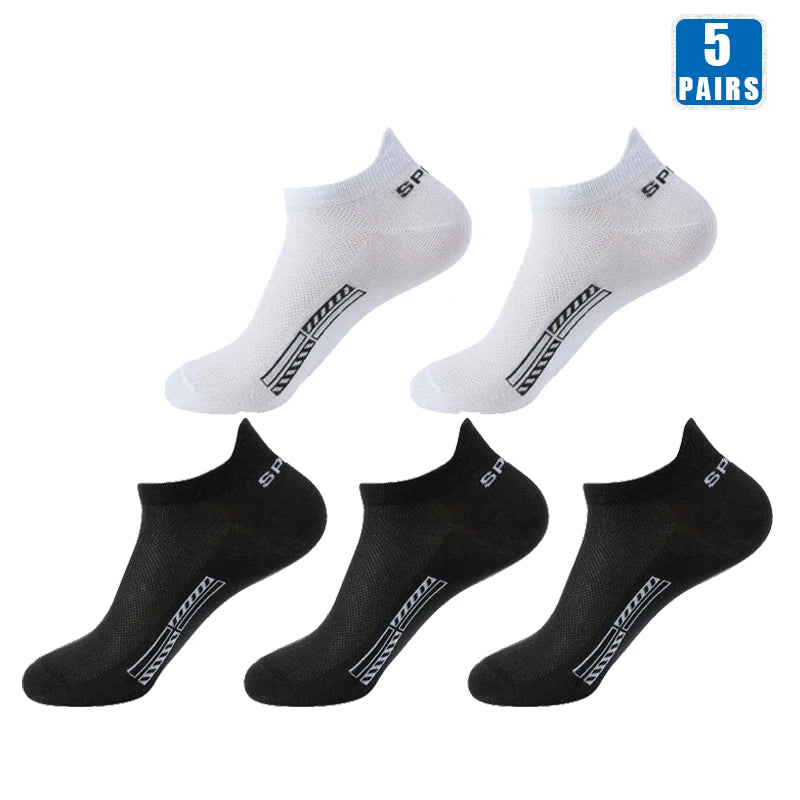 5 Pairs Cotton Short Roadmen Socks Breathable Mesh Casual Soft