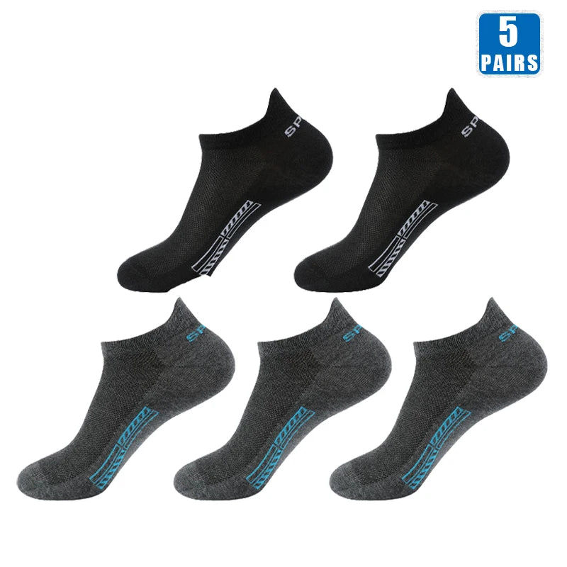 5 Pairs Cotton Short Roadmen Socks Breathable Mesh Casual Soft