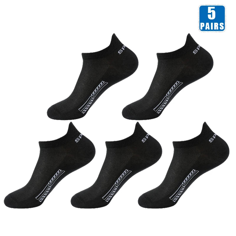 5 Pairs Cotton Short Roadmen Socks Breathable Mesh Casual Soft