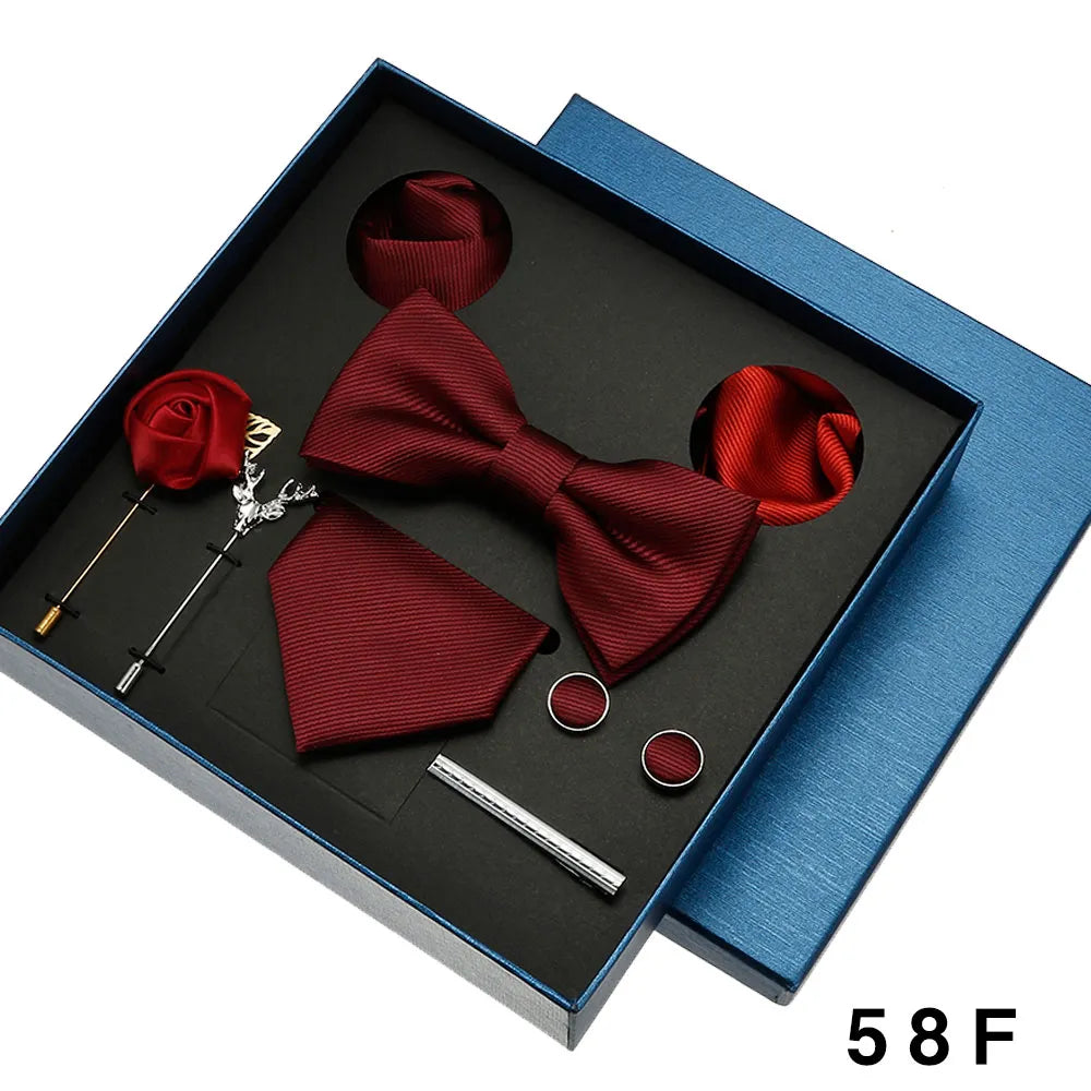 Roadmen Classic Silk Bow Ties, Pocket Square, Cufflinks Sets, Necktie Set