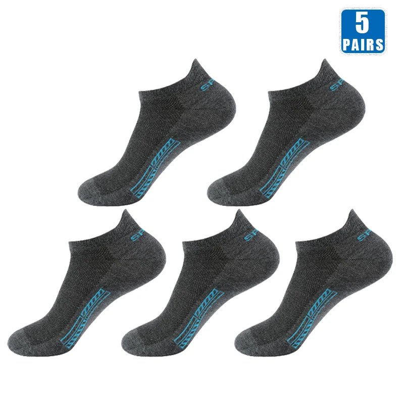 5 Pairs Cotton Short Roadmen Socks Breathable Mesh Casual Soft