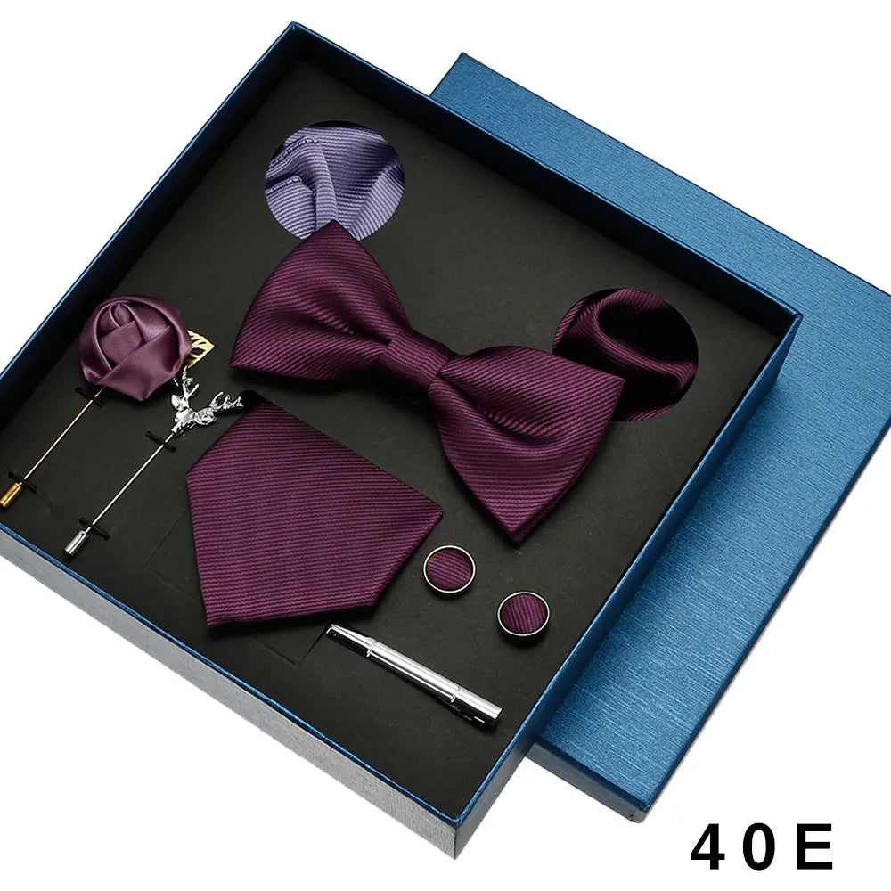 Roadmen Classic Silk Bow Ties, Pocket Square, Cufflinks Sets, Necktie Set