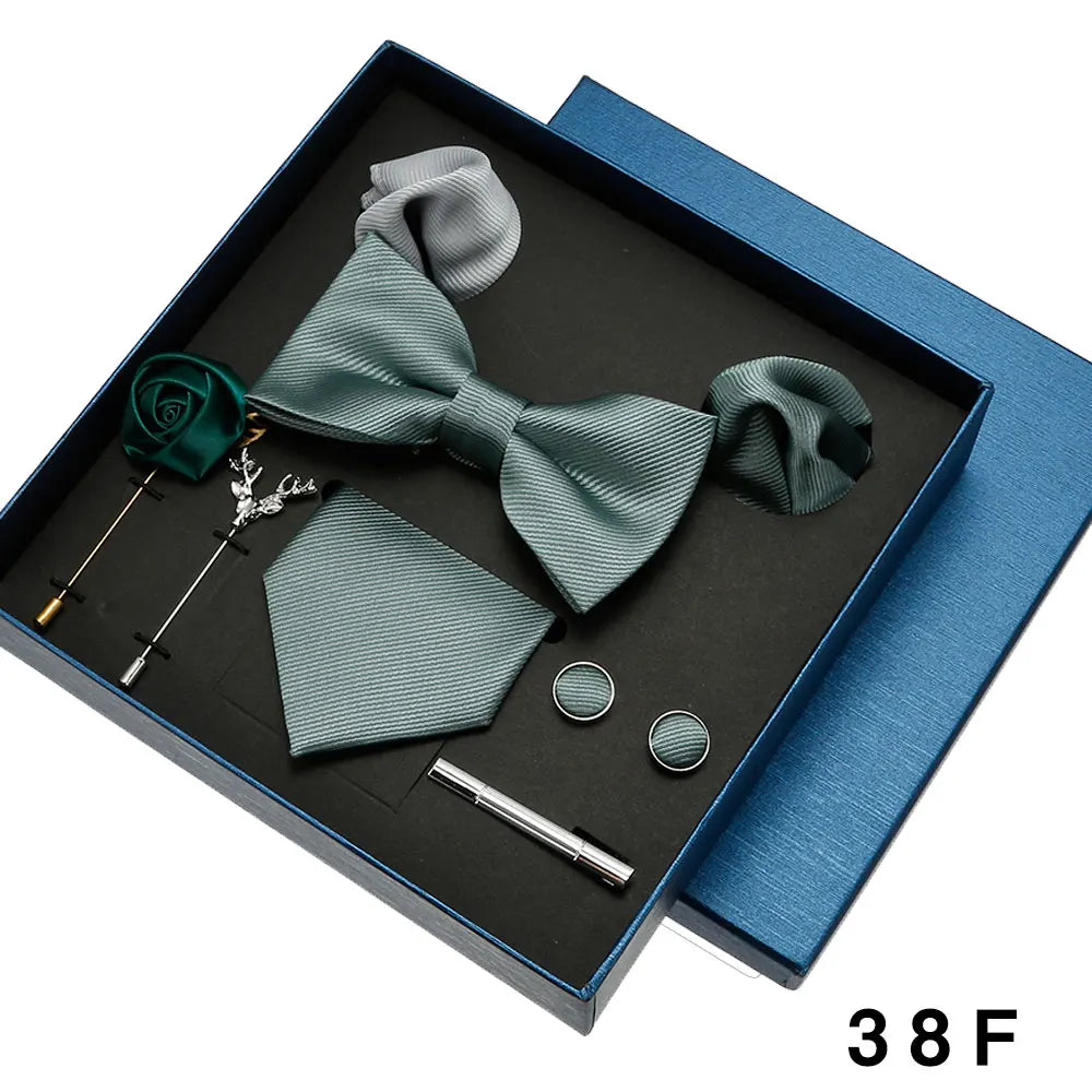 Roadmen Classic Silk Bow Ties, Pocket Square, Cufflinks Sets, Necktie Set