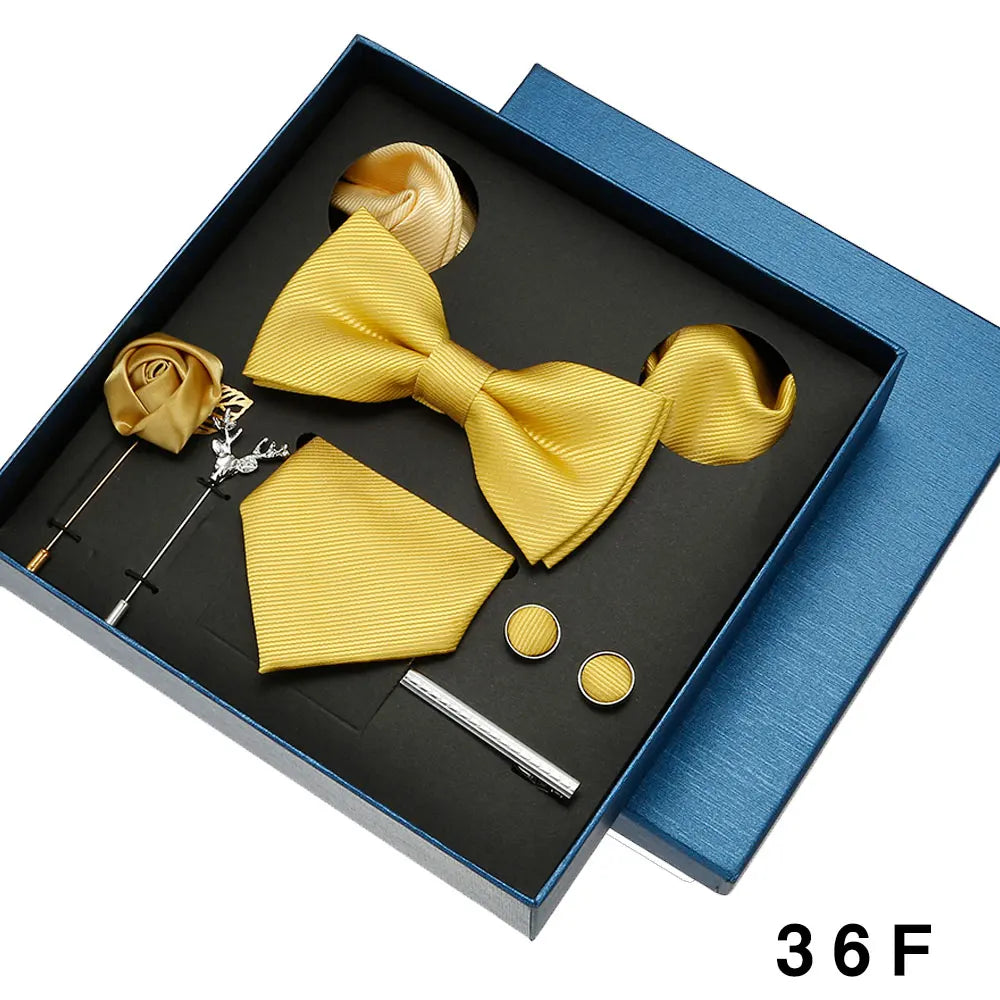 Roadmen Classic Silk Bow Ties, Pocket Square, Cufflinks Sets, Necktie Set