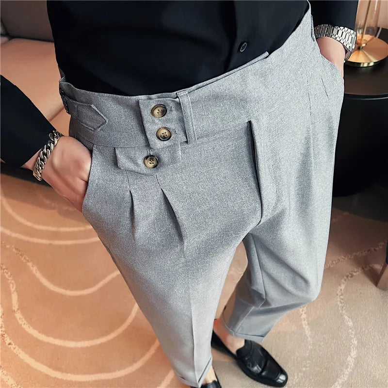 Roadmen Style Business Suit Pants High Waist Button