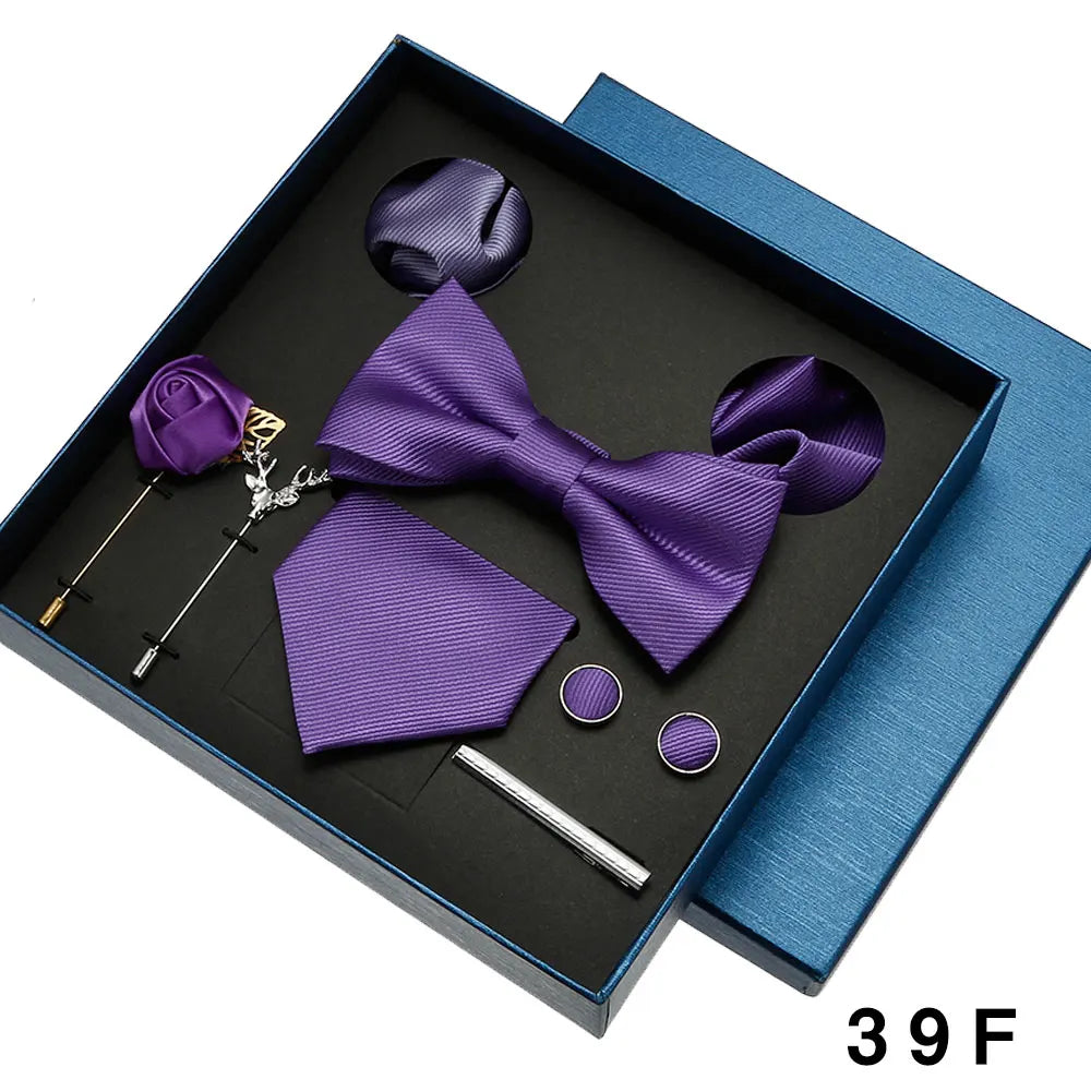 Roadmen Classic Silk Bow Ties, Pocket Square, Cufflinks Sets, Necktie Set