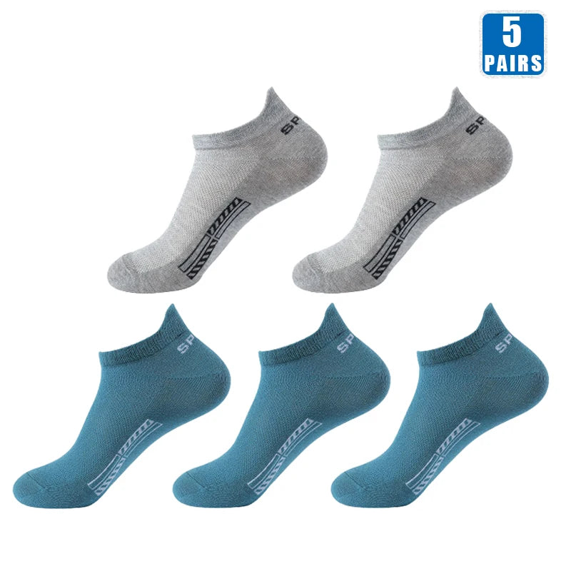 5 Pairs Cotton Short Roadmen Socks Breathable Mesh Casual Soft