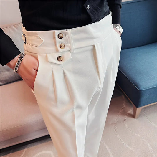 Roadmen Style Business Suit Pants High Waist Button